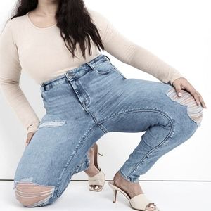 THE M.A.P DENIM HIGH WAIST DISTRESSED RIPPED BLUE JEANS SIZE 3X